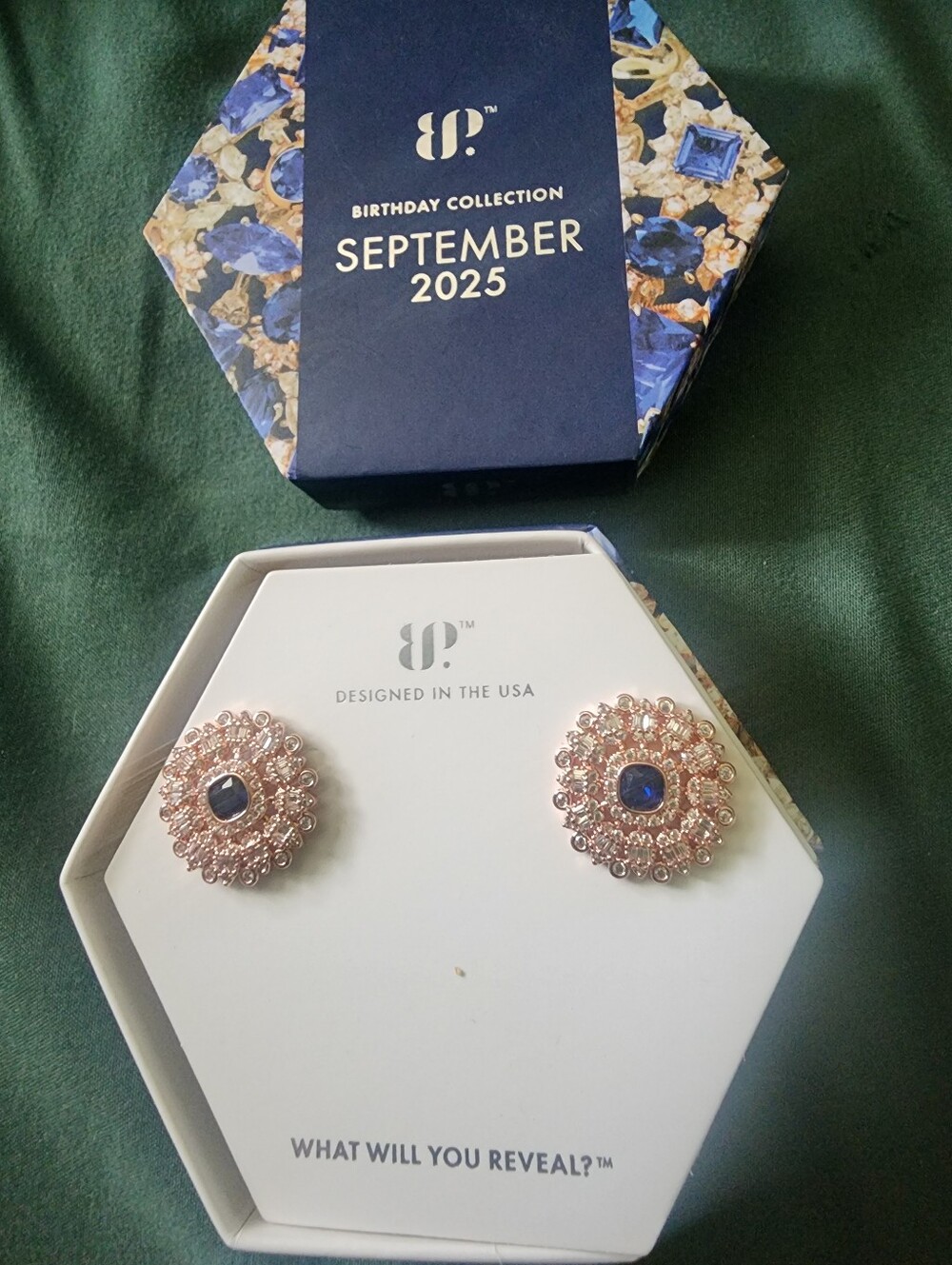 September 2025 Birthday Collection Rose Gold & Blue Crystal Halo Stud Earrings